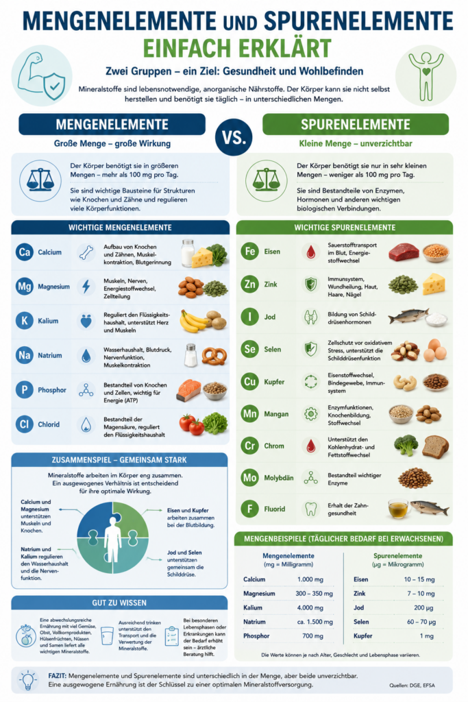 Infografik zum Unterschied zwischen Mengen- und Spurenelementen